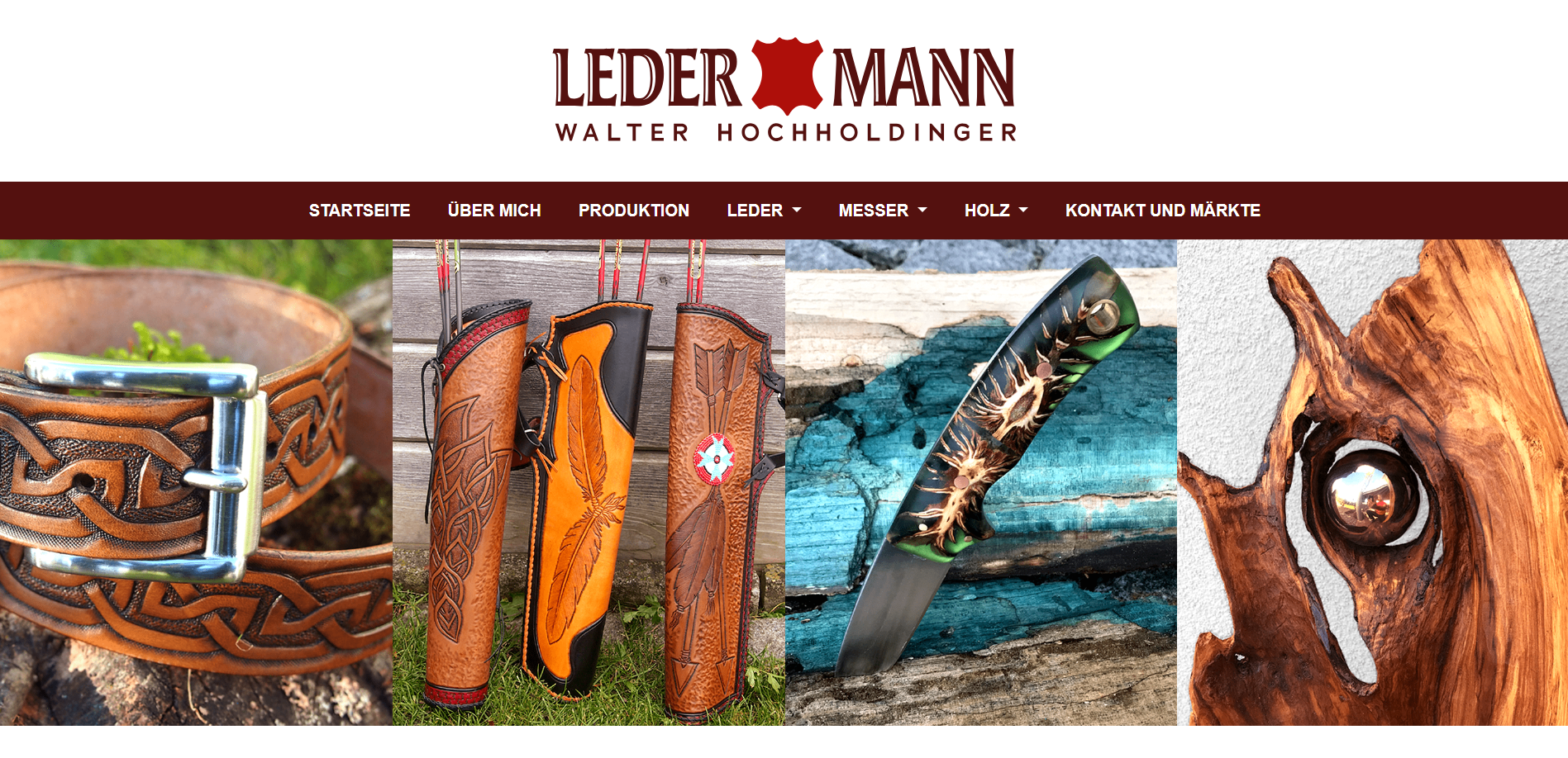 Screenshot der Startseite von Der Ledermann mit handgefertigten Lederarbeiten